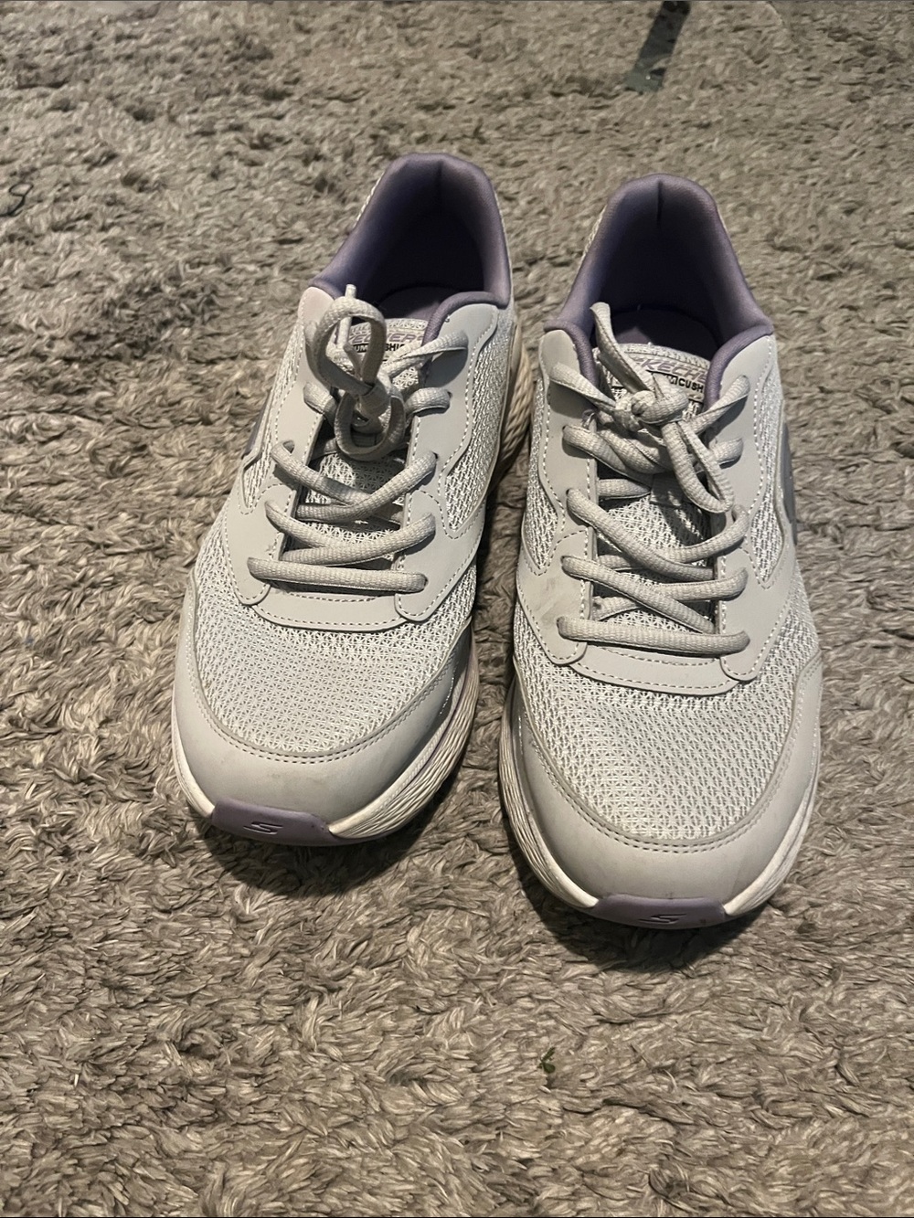 Skechers Light Gray and Lavender Lace-Up Athletic Sneakers